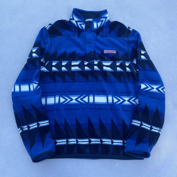 Vineyard Vines Other - Vineyard Vines Mens XS Shep Fleece Pullover Aztec Blue Geometric Snap Mock